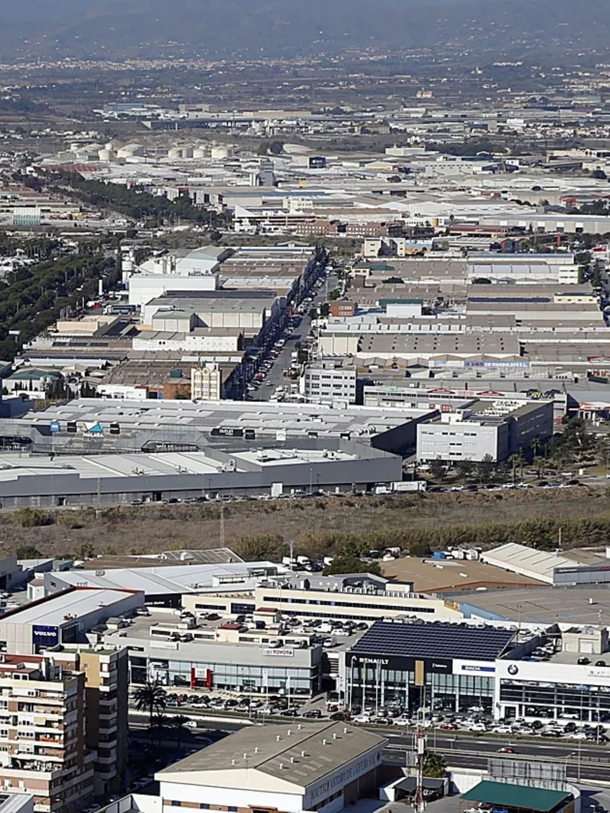 Vista aérea del Parque Empresarial Guadalhorce y su entorno en Málaga
